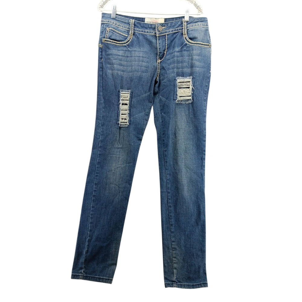 Ed‎ Hardy Womens/Juniors Size 13/14 Skinny Leg Blue Jean Studded Embroider Mid